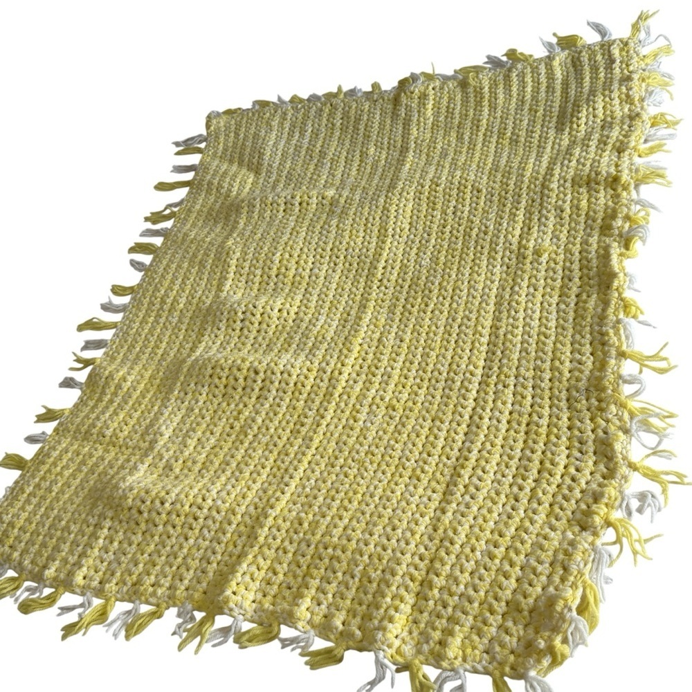 Handmade Afghan Blanket Yellow Crochet Boho Cottagecore Throw Granny Baby 43x31